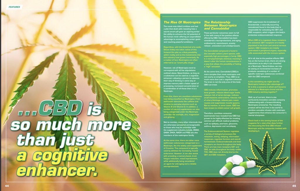 TonyOttomanelli's tweet photo. Checkout @cbd_magazine and read the article I wrote on “The Emergence of CBD in the Modern Nootropics Industry” #cbd #cbdoil #nootropics #article #magazines #WritingCommunity #writing #cbdadvocacy #cbdoit #cbdollar #cbdpodcast https://t.co/WRwUQm6qUG