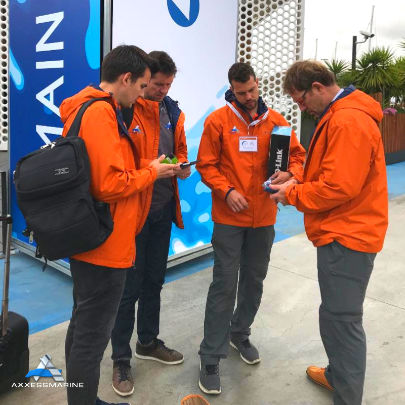 AxxessMarine's tweet photo. Our Axxess Marine Engineers have been at it since dawn, making sure high-speed Internet is running throughout the #MYBACharterShow. Our team is ready to provide free Communication System Health Checks to all vessels registered for #MYBA2019. Contact support@axxess-marine.com. https://t.co/0pvcQH4Gik