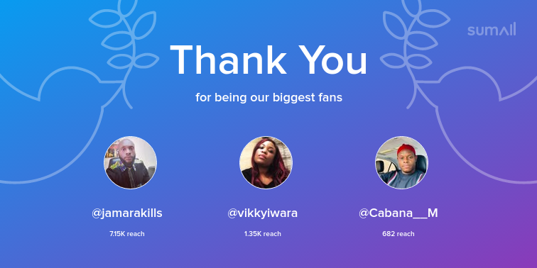 Our biggest fans this week: @jamarakills, <a href="/vikkyiwara/">vikky</a>, @Cabana__M. Thank you! via sumall.com/thankyou?utm_s…