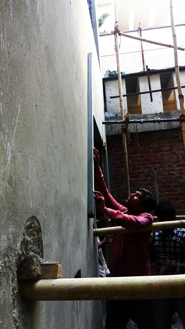 Outer wall cement plaster at Gurugram site