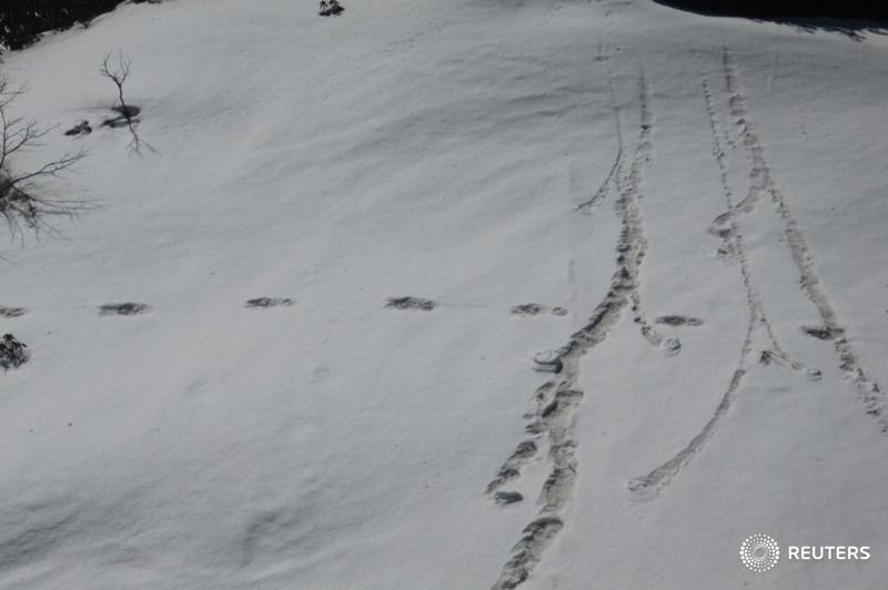 Reuters's tweet photo. Mountaineers from the Indian army on a expedition in Nepal have found mysterious large footprints in the snow that they think belong to the 'Yeti', the military said https://t.co/XnXsSgTLbf https://t.co/4knDRqG2Am