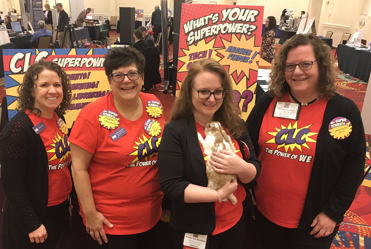 CLCct's tweet photo. New day, new color! Come see us - and our bunny friend from @AnimalEmbassy too! @CTLibAssoc #clacon https://t.co/7wHuMeSKiu
