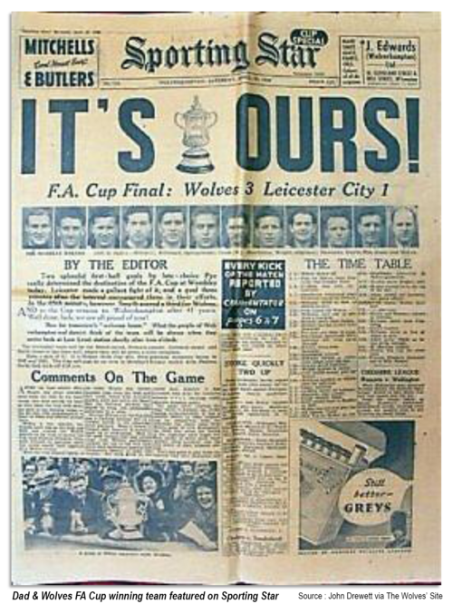 PhillJDunn's tweet photo. 30 APRIL 1949 #ThisDayInHistory 70 years ago, my Dad (also #JimmyDunn) played for #WolverhamptonWanderersFC under the captainship of #BillyWright and won the @FACupFinal in 1949 ⚽️🏆🥇  beating #LeicesterCityFC 3-1 ⚽️⚽️⚽️ 

▶️ Photos Video on Blog https://t.co/Vzb90oiLI5 https://t.co/ZJRu1gqEoT