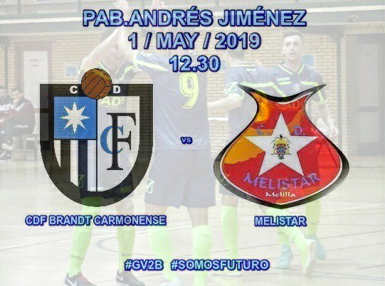 cdfuturocarmone's tweet photo. Tras conseguir la permanencia mañana queremos brindarle una victoria a nuestra aficion.

🗓 Miercoles 1 Mayo 2019
🕧 12:30
🏟 Pabellon Andres Jimenez
📈 Jornada 27- 2 Division B Nacional G.5
⚽️ CDF BRANDT CARMONENSE vs @Melistar_FS 

🎫 Entradas 3€
💳 Socios Gratis

#SomosFuturo https://t.co/uIYIY3UNbj