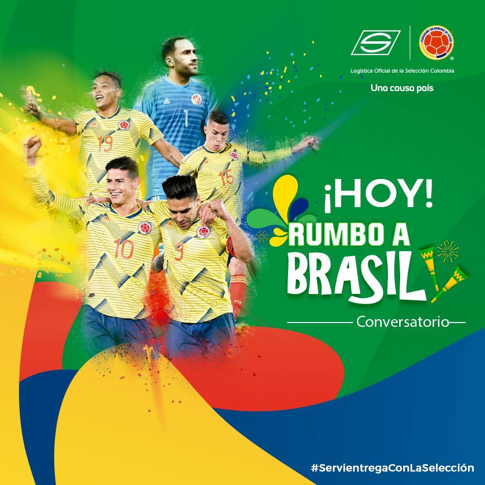 GomezSulderi's tweet photo. Únete en el conversatorio "Rumbo a Brasil" y acompañamos el presidente de la #FCFSeleccionCol Ramón Jesurun, el DT. De la selección Colombia Carlos Queiroz, el embajador de Brasil Julio Glinternick Bitelli y el periodista deportivo Pache Andrade.  #ServientregaConLaSelección https://t.co/M8wk6xBrFn