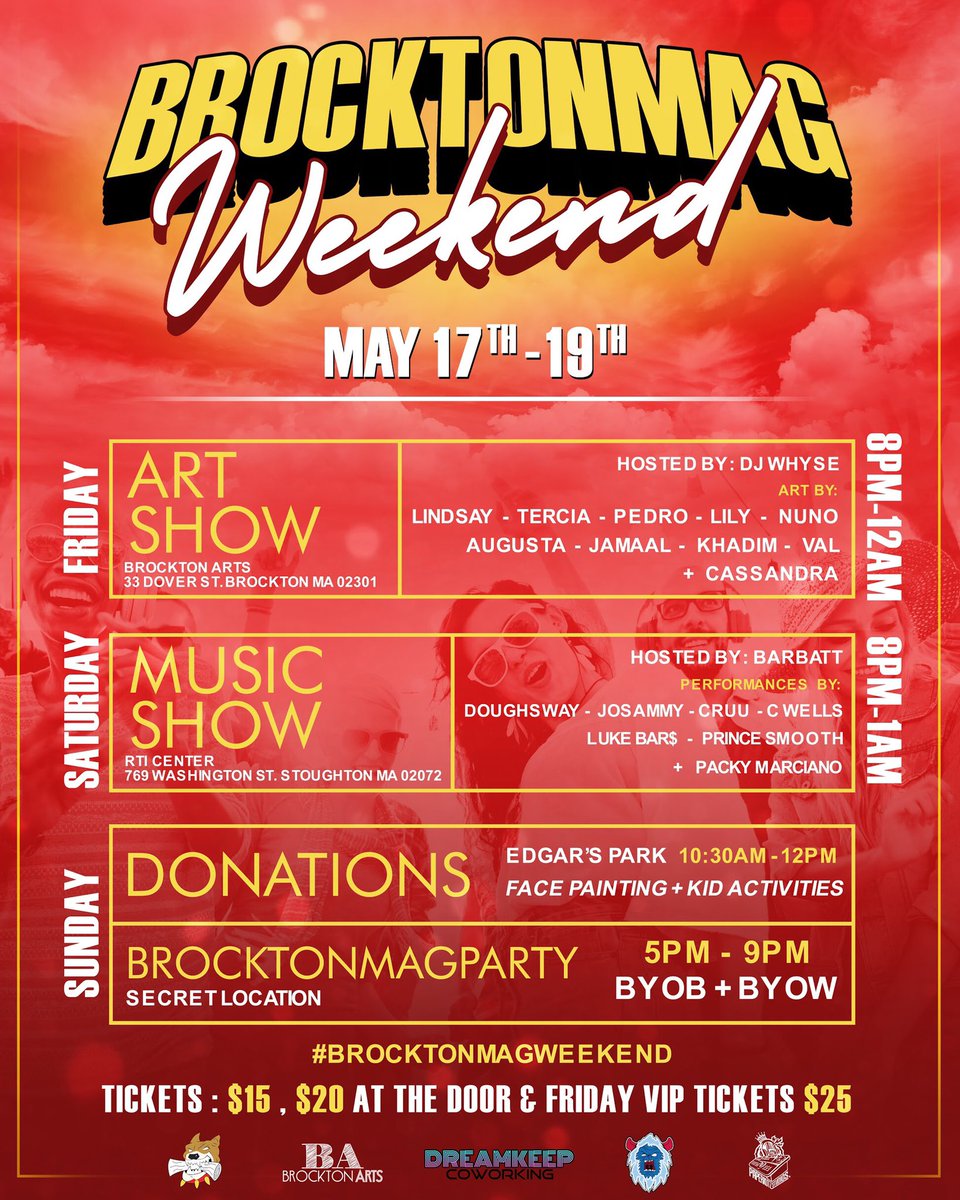 Brockton_Mag's tweet photo. #BrocktonmagWeekend🗓
Music Show - May 18th
#RTICenter
8PM- 1Am
@DoughSway
Josammy
@LiveFamousWells
@CruuFTN
@_LukeBars
Prince Smooth
@PackyMarciano
https://t.co/07pNABQH5y🐾 https://t.co/9W4S4GazNw