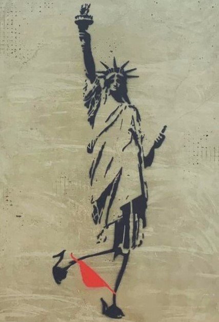 Mark Gray’s #FukinLiberty the red knicker edition #StreetArt piece arrived today in celebration of Inspired’s declaration of independence. According to Mark, she likes sleeping around! Where do you think we should display her?