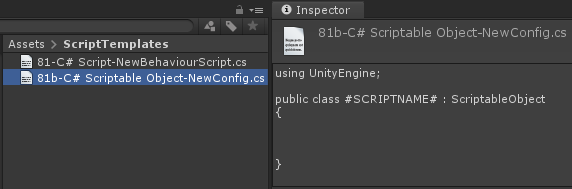 MassiveMiniteam's tweet image. Want to create or edit script templates?

1. Create folder 'Assets/ScriptTemplates'
2. Inside, create txt file '81-C# Script-NewScript.cs.txt'
Name: '[menu index]-[menu name]-[default name].txt'
3. Edit file. Use '#SCRIPTNAME#' as placeholder
4. Restart Unity

#UnityTips #unity3d