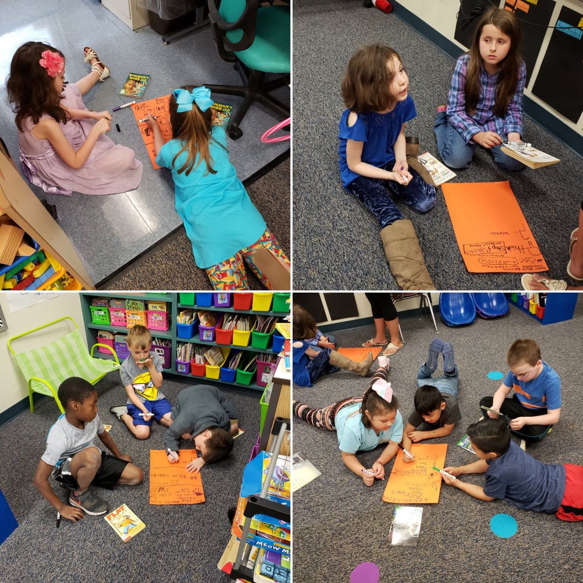 These first graders are super excited about their new book clubs! Here they are making posters about what they see, think, and wonder about their self-selected chapter books! #lovetoread