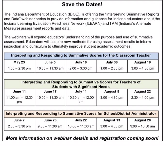 Save the date!  Registration opens soon for the “Interpreting Summative Reports and Data” webinar series.