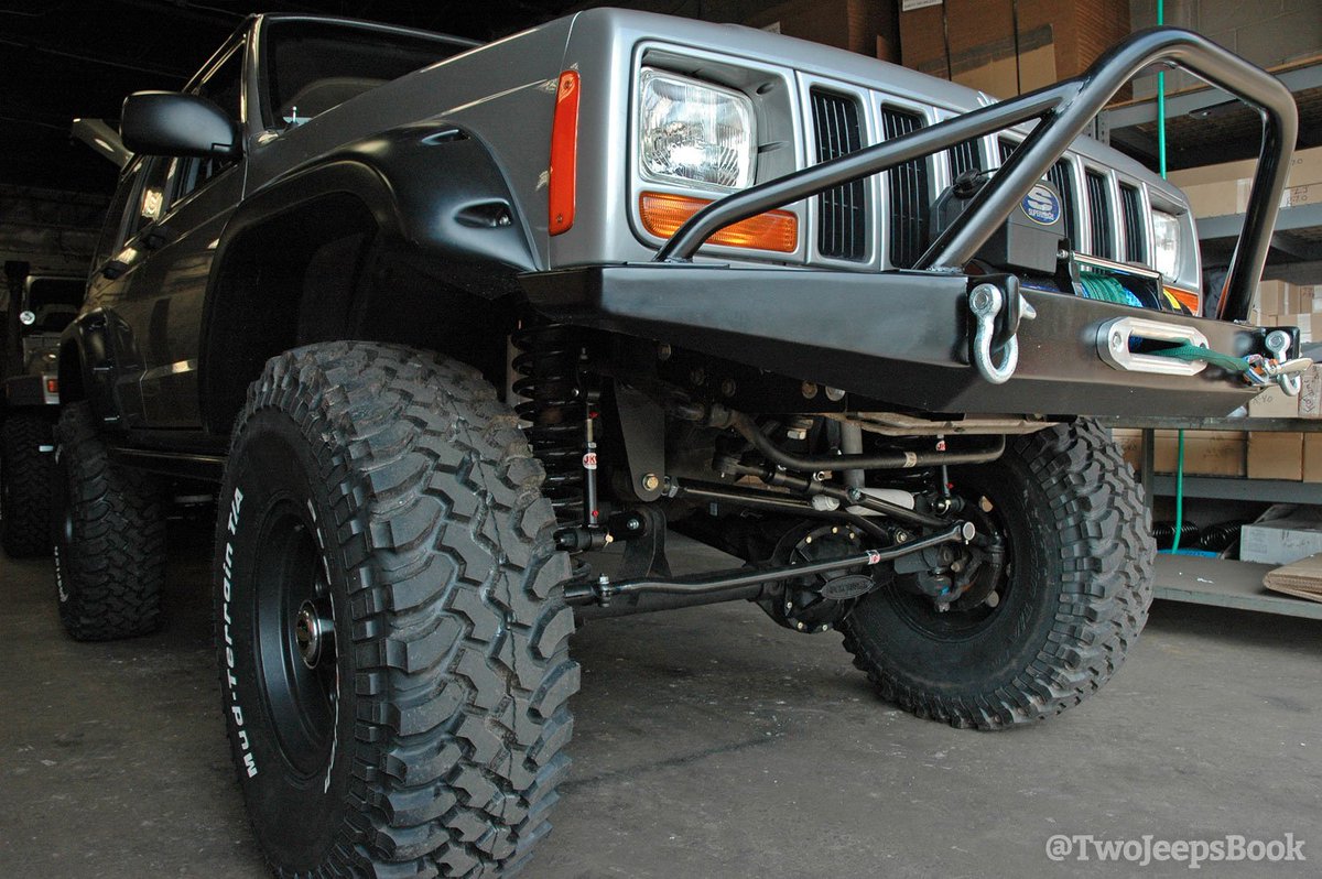 twojeepsbook's tweet photo. Vince's Cherokee XJ after receiving its Clayton 8-inch coil conversion, large wheel well conversion, 35x12.50R15 BFGs, and a whole bunch of other stuff! #TwoJeeps #RoadTrip #Books #ebooks #Jeep https://t.co/BNy6U09wCt