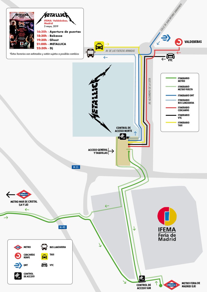 LiveNationES's tweet image. Este viernes 3 de mayo, METALLICA actuará en Madrid en el recinto de Valdebebas-IFEMA. 
Toda la información sobre cómo llegar/salir y recomendaciones aquí: lntvglobal.com/es/article/met…
FAQs: lntvglobal.com/es/article/met…