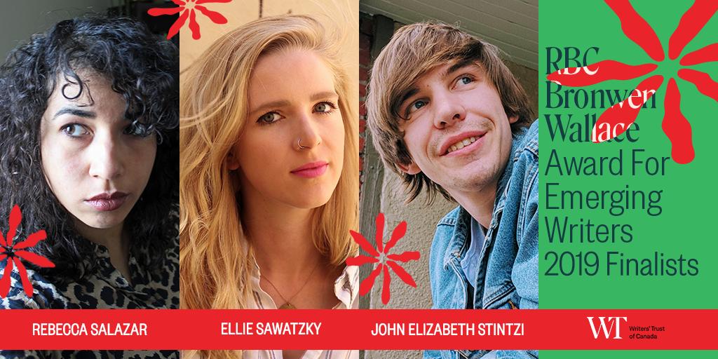 writerstrust's tweet photo. The next era of #CanadianPoetry 🌸 Announcing our 2019 @RBC #BronwenWallace Award for #EmergingWriters finalists! Congrats to Rebecca Salazar @leonrxs, Ellie Sawatzky @ellszky, and John Elizabeth @Stintzi https://t.co/mQ4Is8pcW9 #canlit #PoetryMonth #NPM2019 #NationalPoetryMonth https://t.co/xEGOR6GPhI