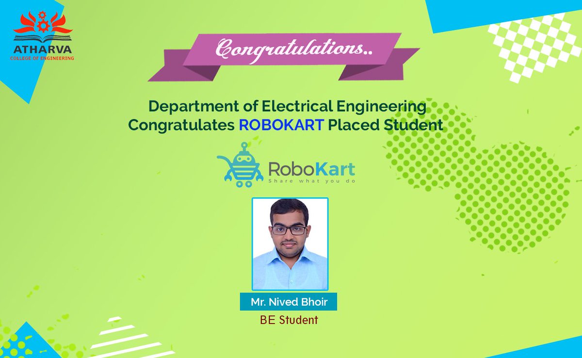 AtharvaEngg's tweet image. Department of Electrical Engineering Congratulates Mr. Nived Bhoir, BE students for getting placed in Robokart. 
#ElectricalEngineering #Placement #Robokart