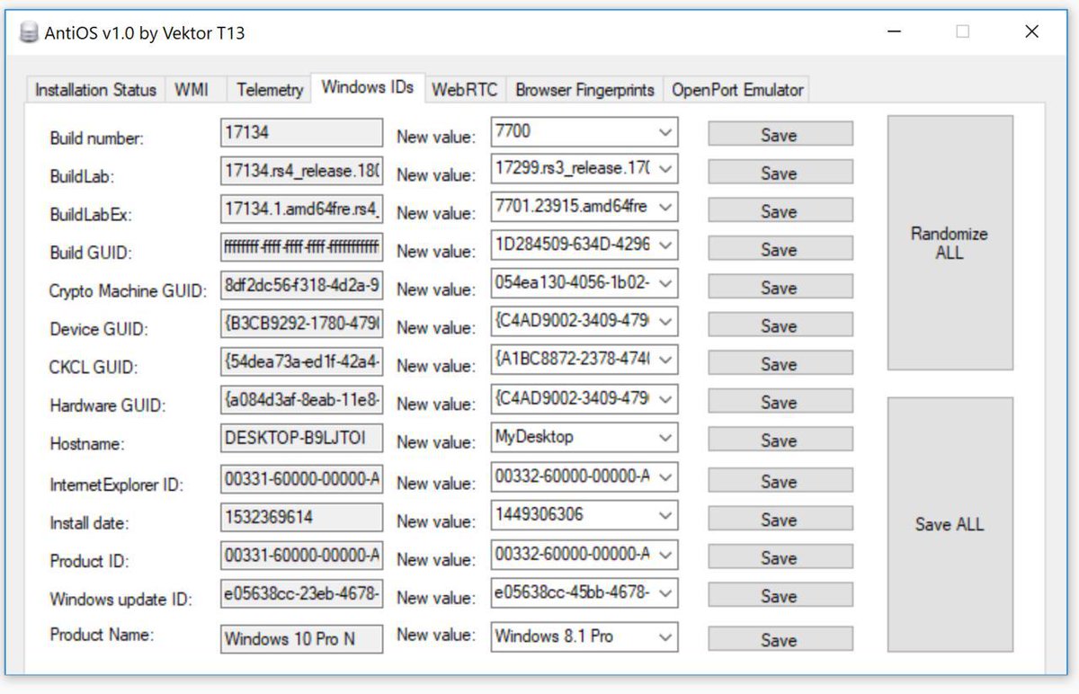 Vektor_T13's tweet photo. #Antidetect #AntiOS
Spoof all of your Windows fingerprints with AntiOS Project v1.0 https://t.co/QydtDah5t3