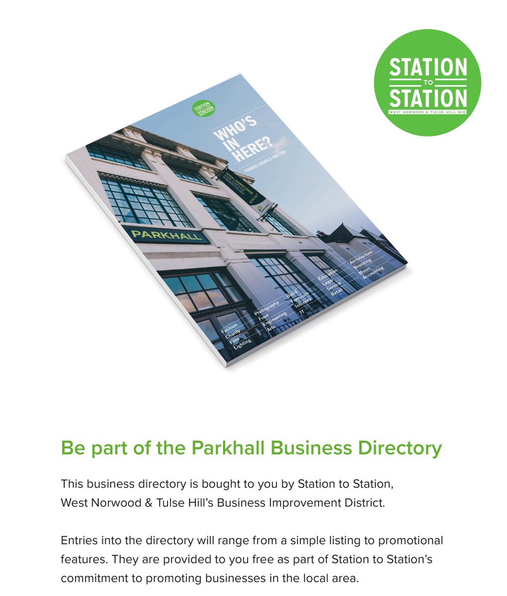 StationTStation's tweet image. If you are interested in appearing in the Parkhall Business Directory please send your business name and contact details to ifeoma@stationtostation.london.  Entries will range from a simple listing to promotional features