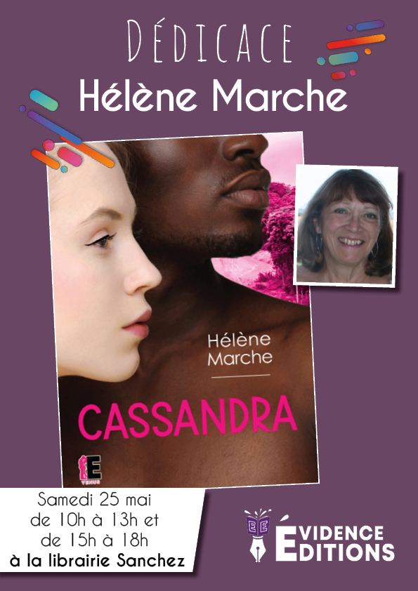 EvidenceEdition's tweet image. Retrouvez @MarcheHlne à la Librairie Sanchez (Bruguières) le samedi 25 mai de 10h à 13h et de 15h à 18h. Elle dédicacera son roman "Cassandra". 

#dédicace #roman #romance #Bruguières