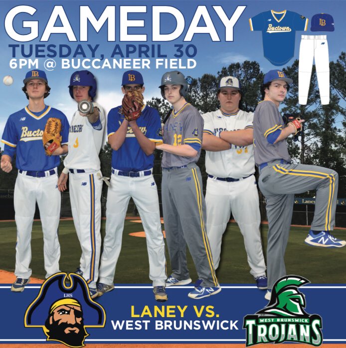 LaneyBucsBSB's tweet photo. GAMEDAY: The Bucs host West Brunswick tonight in a huge 3A/4A MEC game. 1st pitch 6pm. It’s senior night for a very special group of seniors. Ceremony will begin @ 5:40. #GoBucs ☠️⚔️👷‍♂️ #BlueCollar #GoldStandard https://t.co/UkOQLIxjyQ