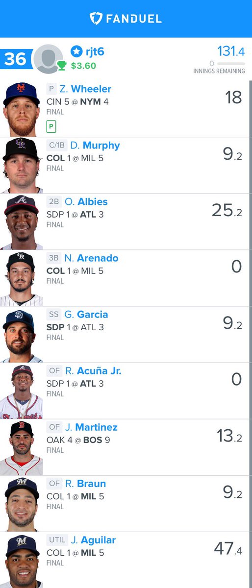 DFSFantasyLand's tweet photo. Nice win last night. #MLB #CASH #FANDUEL https://t.co/6YG97rs5rM
