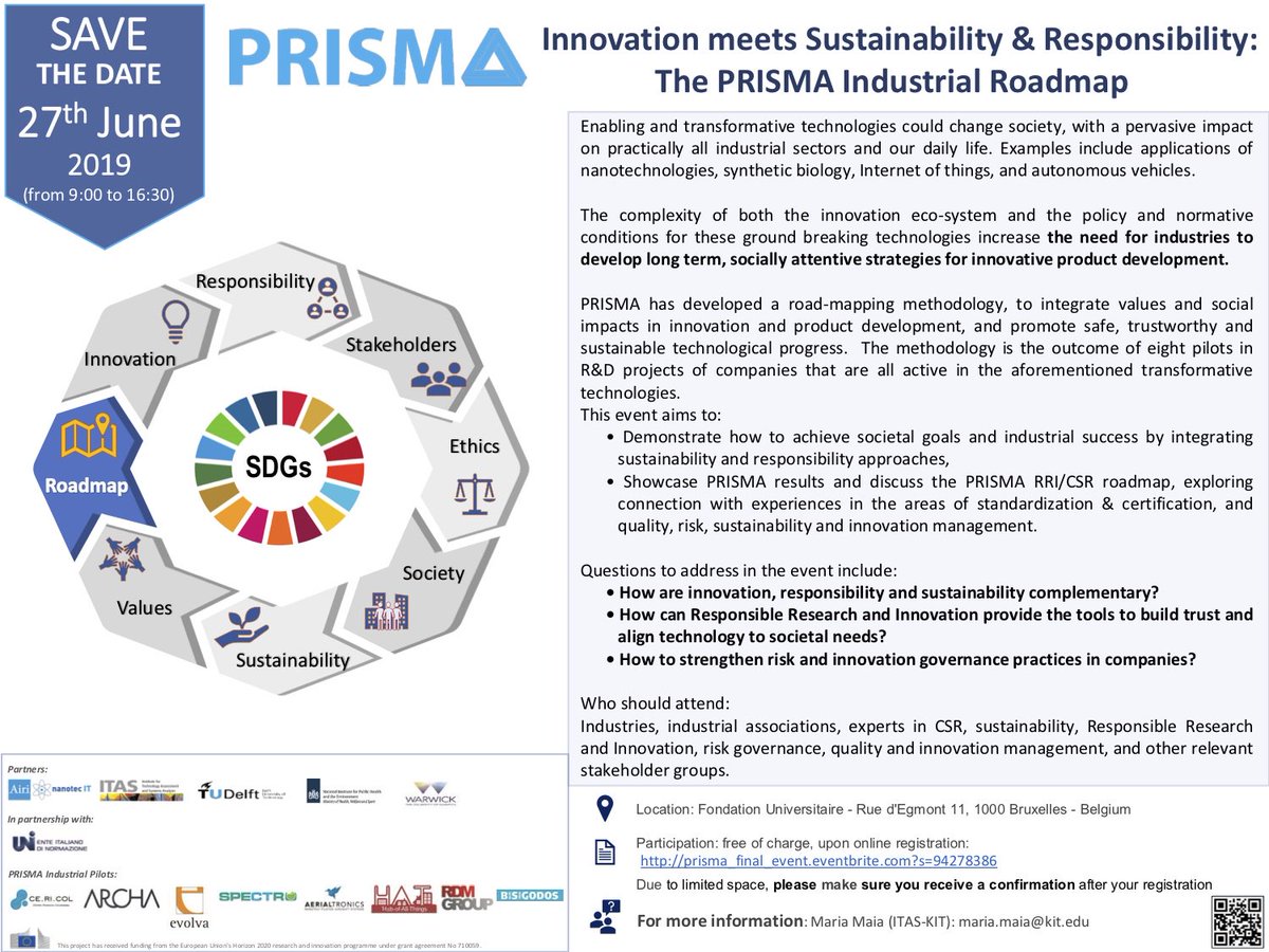 Innovation meets Sustainability &amp; Responsibility: The PRISMA Industrial Roadmap – Final PRISMA Event on June 27th in Brussels | Online registration: prisma_final_event.eventbrite.com/?s=94278386pri… RT <a href="/eu_prisma/">PRISMA_EU</a> #RRI #SME #Responsibleindustry #Responsibleinnovation #CSR #Sustainability