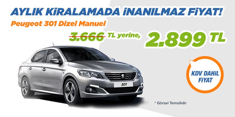 SON FIRSAT! Peugeot 301 aylık kiralamalarda, 3.666 TL yerine sadece 2.899 TL!
*Kampanya 4 Mayıs 2019 tarihine kadar geçerlidir.
bit.ly/2J3ABnm