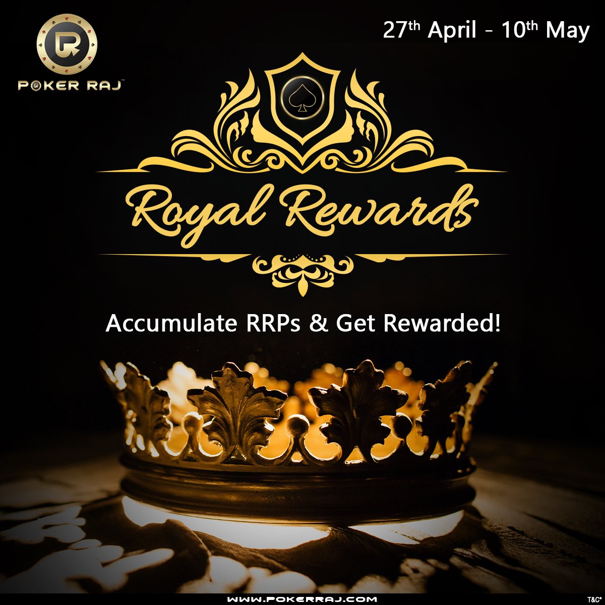 Make royalty your identity by competing at #RoyalRewards. 
Play at our cash tables, generate RRPs &amp; get rewarded, only on PokerRaj.