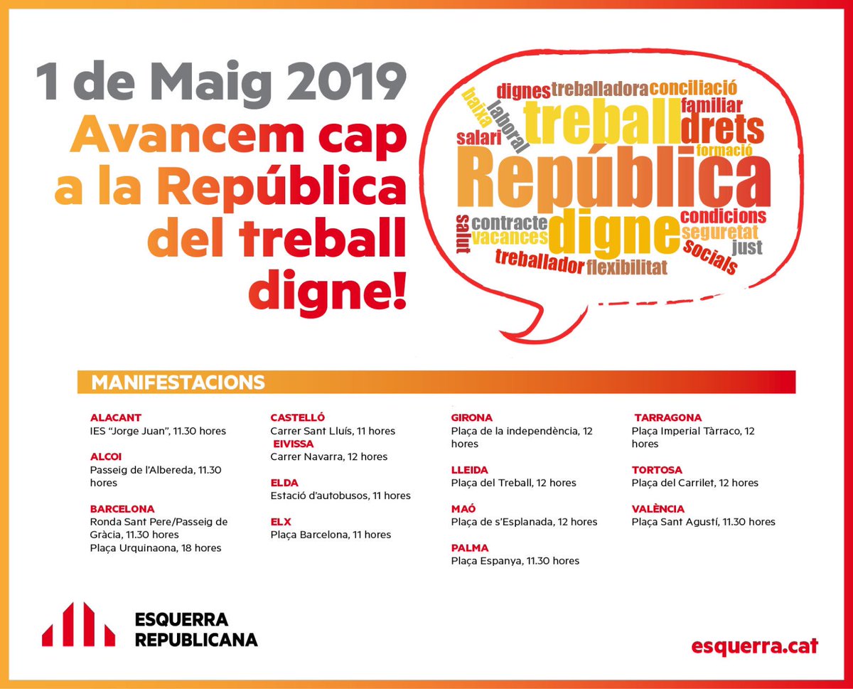 #1deMaig convocatòries de manifestacions al país #RepúblicadelTreballDigne