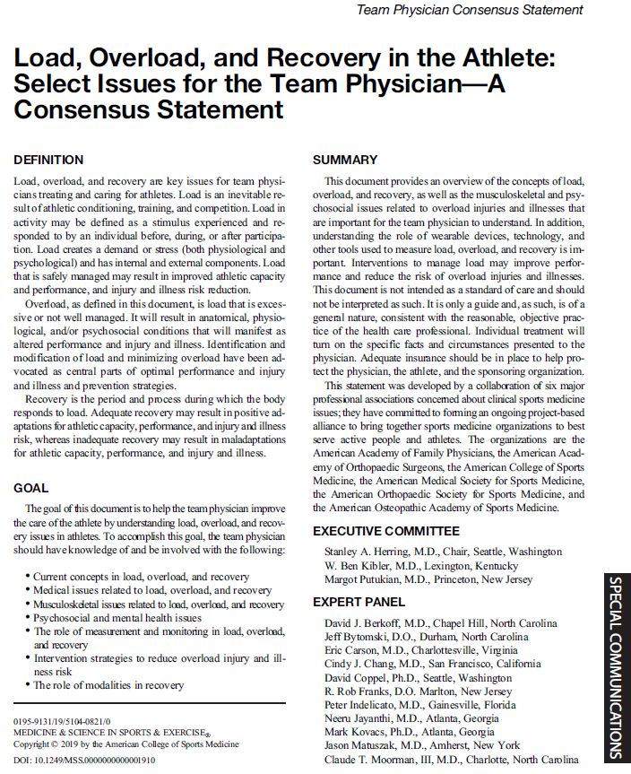 TimGabbett's tweet photo. FREE ACCESS: Load, Overload, and Recovery in the Athlete: 
Select Issues for the Team Physician—A Consensus Statement. 

https://t.co/bvOci9inui 

@msseonline https://t.co/sTZRbFgDaU