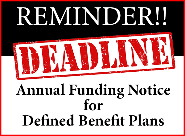Reminder! Annual Funding Notice for DB plans must be distributed today. #deadline #annualnotice #dbplans