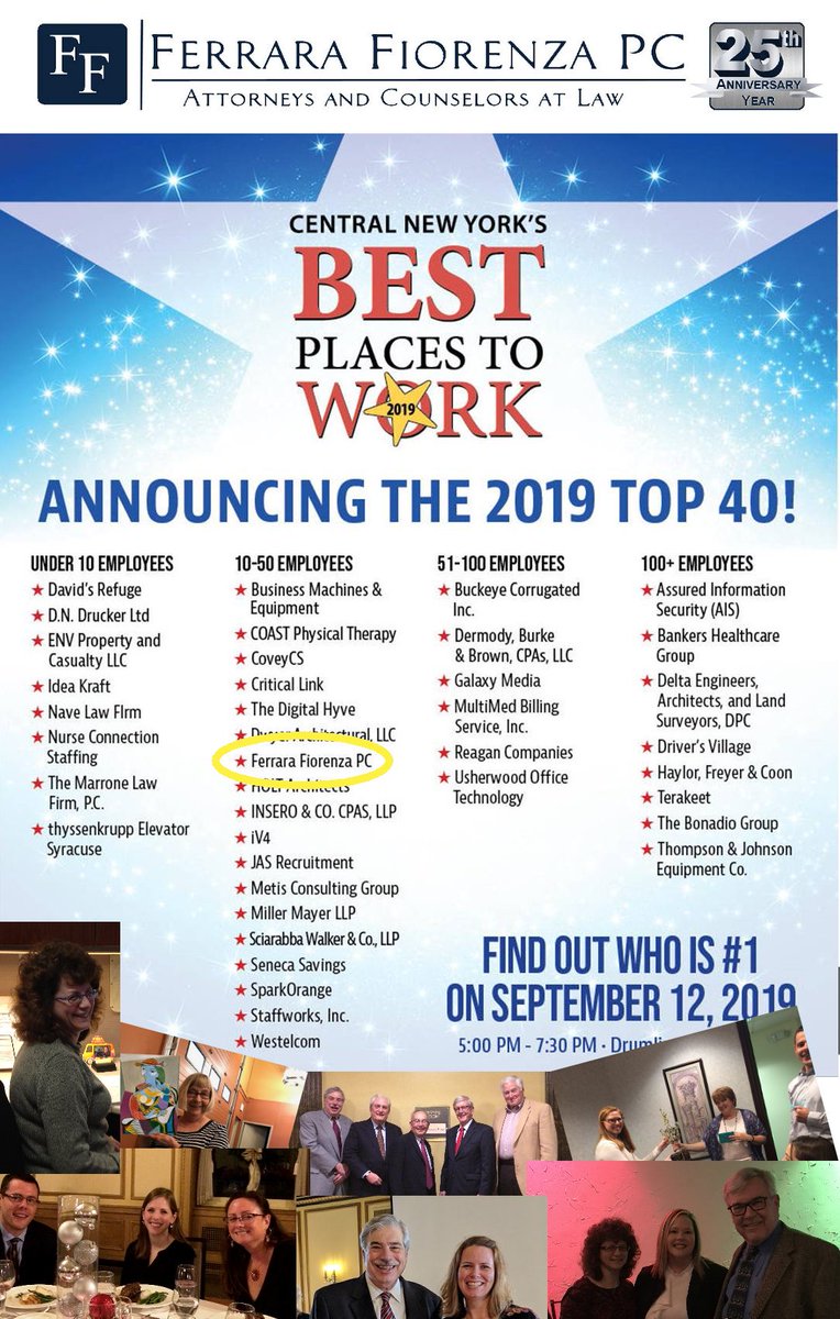 ferrarafiorenza's tweet photo. We’re so excited and honored to be recognized by our staff and the CNY Business Journal as a “Best Place to Work” in CNY during our 25th Anniversary year! https://t.co/iSBKsXTiA2