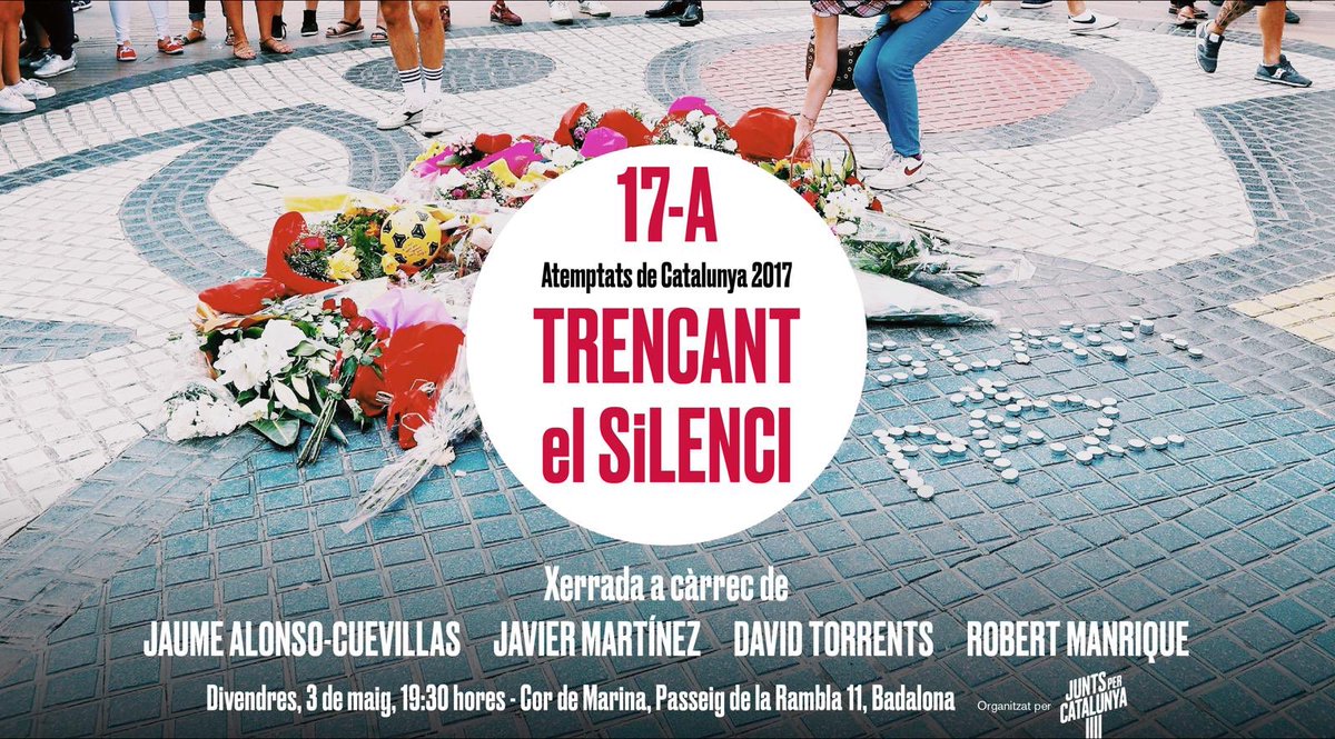 Divendres a les 19:30 farem una xerrada sobre els atemptats de Barcelona i Cambrils. 4 punts de vista diferents:
En @cuevillasjacs Advocat.
En <a href="/JavierM21161125/">Javier Martinez</a> Víctima.
En <a href="/robmanrique/">robert manrique</a> UAVAT.
En <a href="/torrents_d/">David Torrents</a> Mosso.  
Parlarem del 17A i de les seves conseqüències. Esteu convidats!