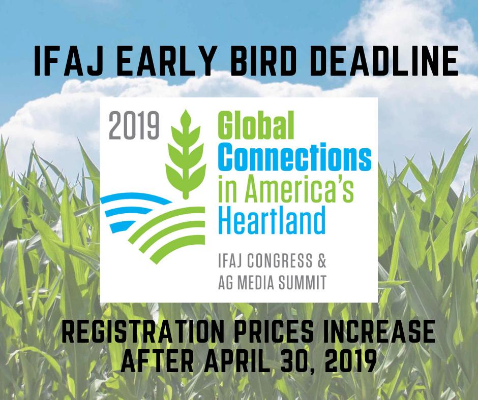 Today (4/30 in the U.S.) is the final day to receive early-bird registration pricing! (Single- one person/one room= $1,600 and Double- two people/one room= $1,250). Head to ifaj2019.org and register today! #IFAJ2019 #BarnInTheUSA