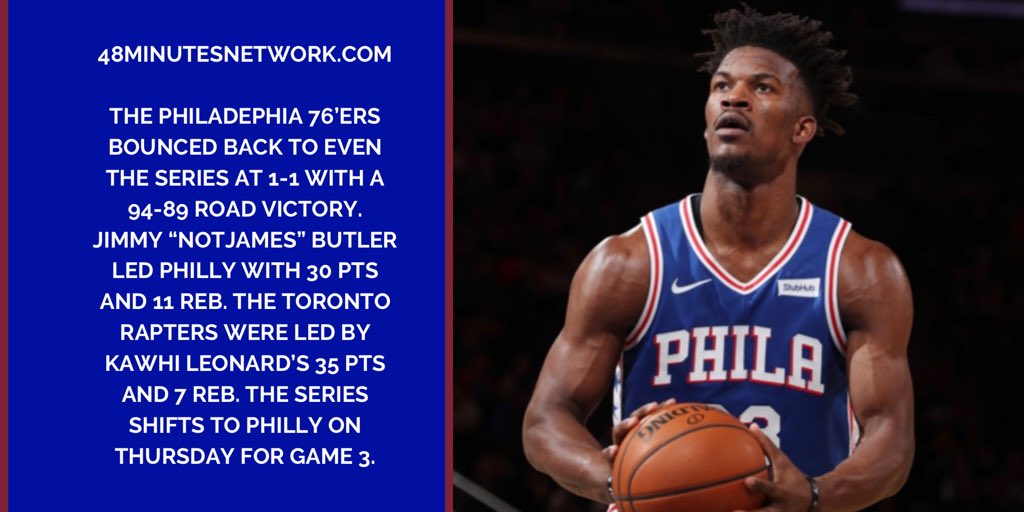 RiverfrontU's tweet photo. .#Philly evens the series #Sixers #JimmyBuckets #NotJames #HeretheyCome @JimmyButler #WeTheNorth #Toronto #Raptors #NBA #nbabasketball #NBATwitter #NBaPlayoffs #NBAPodcast #NBAMedia https://t.co/JwgYS82LtI