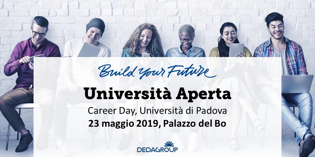 DEDAGROUP_ICT's tweet photo. Sei uno studente/laureato di @UniPadova? Sei motivato, intraprendente, curioso e appassionato di Information Technology? Vieni a trovarci il 23 maggio a #UniversitàAperta, il #CareerDay dell'Università di Padova. Info &amp; posizioni aperte > https://t.co/kkTCyxD1IT #BuildYourFuture https://t.co/6G3tPkfKRP