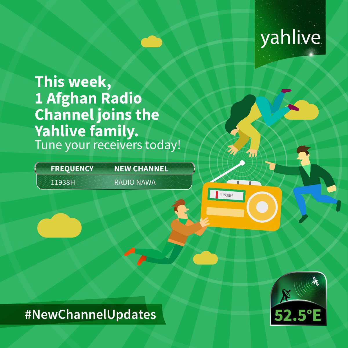 Yahlive's tweet photo. It's time for this week's Channel Updates! Simply tune your receivers to the below-listed frequency, to add in the new Afghan radio channel.

- Radio Nawa on frequency 11938H.

#Tuneintoyourworld #yahsat #yahlive #newchannelupdates https://t.co/3UzbhDU9I7