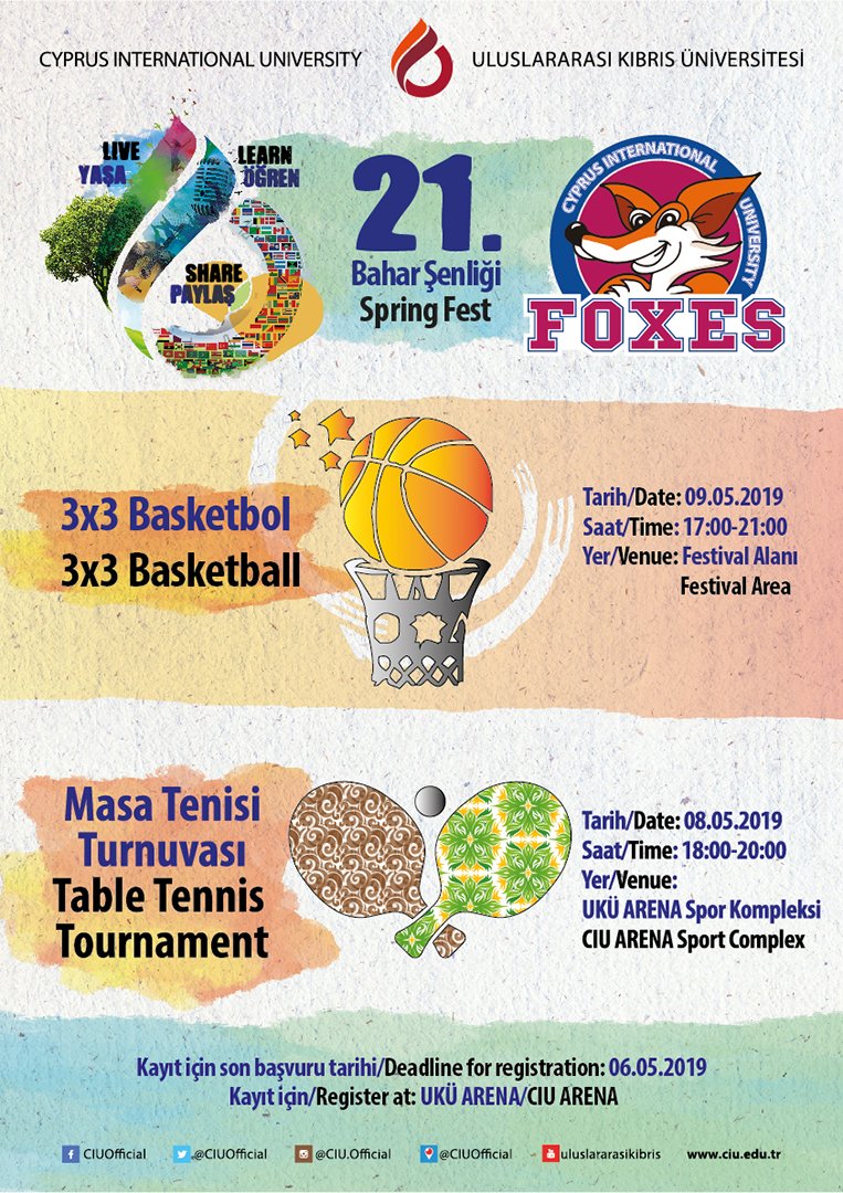 CIUOfficial's tweet photo. UKÜ 21. Bahar Şenliği Etkinlikleri /Events of CIU 21st. Spring Fest
07-11.05.2019
#livelearnshare https://t.co/S0ZFSQhTk9