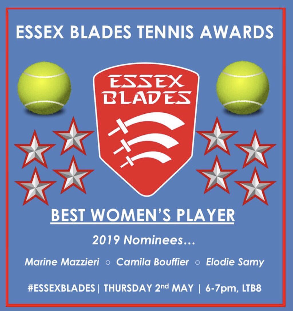Tennis club awards! 🎾 Nominations for “Exceptional Service to Sport”, “Best Partnership(s)”, “Best Winning Moment” and “Best Women’s Players”. Not long to go now!! 🎉 #unitennis #clubawards #essexblades
