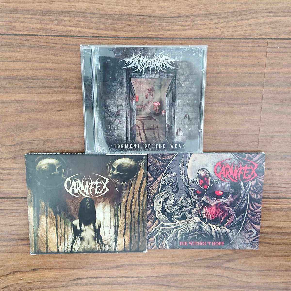 TMGBetrayed's tweet photo. Mailday! Thanks to Dan for selling them for a good price. @carnifex @Scordaturaband #deathcore #deathmetal #brutaldeathmetal #scordatura #tormentoftheweak #carnifex #untilifeelnothing #diewithouthope #mailday #collector https://t.co/t2hSXvooI6