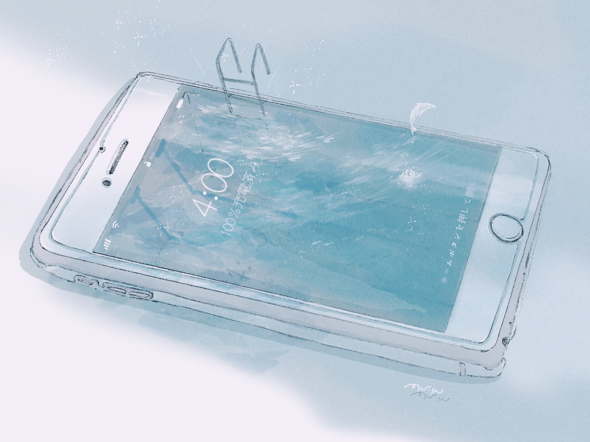 からんころん Ps個展 Am 4 00のイラスト 2 3枚目 のホーム画面のような プールの底を想わせる涼しげな壁紙 を描きました スマホの中のあなただけのプールの中には何があるのでしょうか T Co Xecc4qdqa7 Twitter