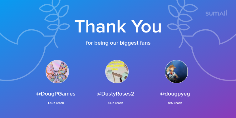 ByRobyl's tweet image. Our biggest fans this week: @DougPGames, @DustyRoses2, @dougpyeg. Thank you! via sumall.com/thankyou?utm_s…