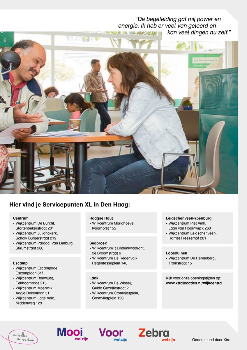 Mooiwelzijn's tweet photo. Het Servicepunt XL: “Iedereen is welkom en geen vraag is te gek”, zegt cliëntondersteuner Shirly. “Ik kan altijd ergens mee helpen, ongeacht het probleem. En als ik het niet zelf kan, dan geef ik informatie en advies zodat iemand toch verder kan.”
https://t.co/PKnJDWXoFm https://t.co/KPffvYyzOY