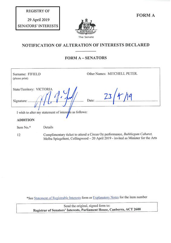 New page detected on the register of Senator the Hon Mitch Fifield. Help make these disclosures searchable here: burntheregister.com/project/fifiel…
