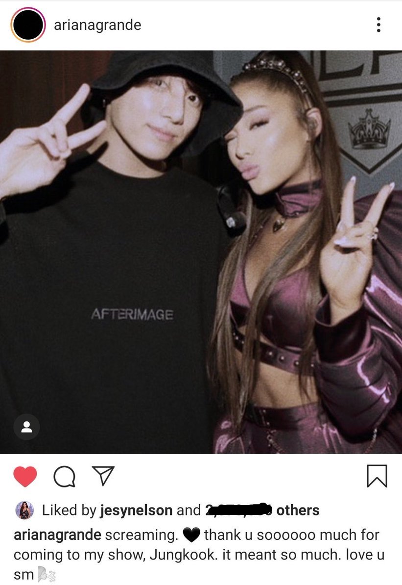 — jesy liked jungkook & ariana picture on ariana's instagram (7th may 2019)post:  https://www.instagram.com/p/BxLIDFAF3Lp/ 
