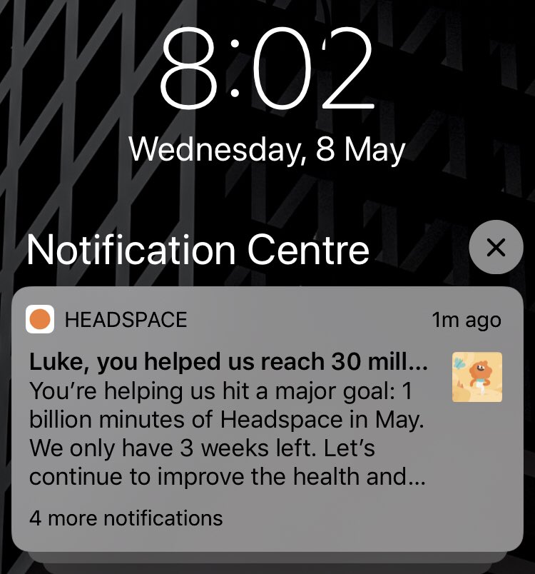 LukeBMorey's tweet photo. Promoting “#MentalHealthAwarenessMonth” by replacing a daily meditation reminder with a buzzing notification for an advertisement...in a mindfulness app?! 😳
@AndyPuddicombe this feels counter to the essence and ethos of what @Headspace is for...
#headspacechallenge /1 https://t.co/ymeLcsk9H1