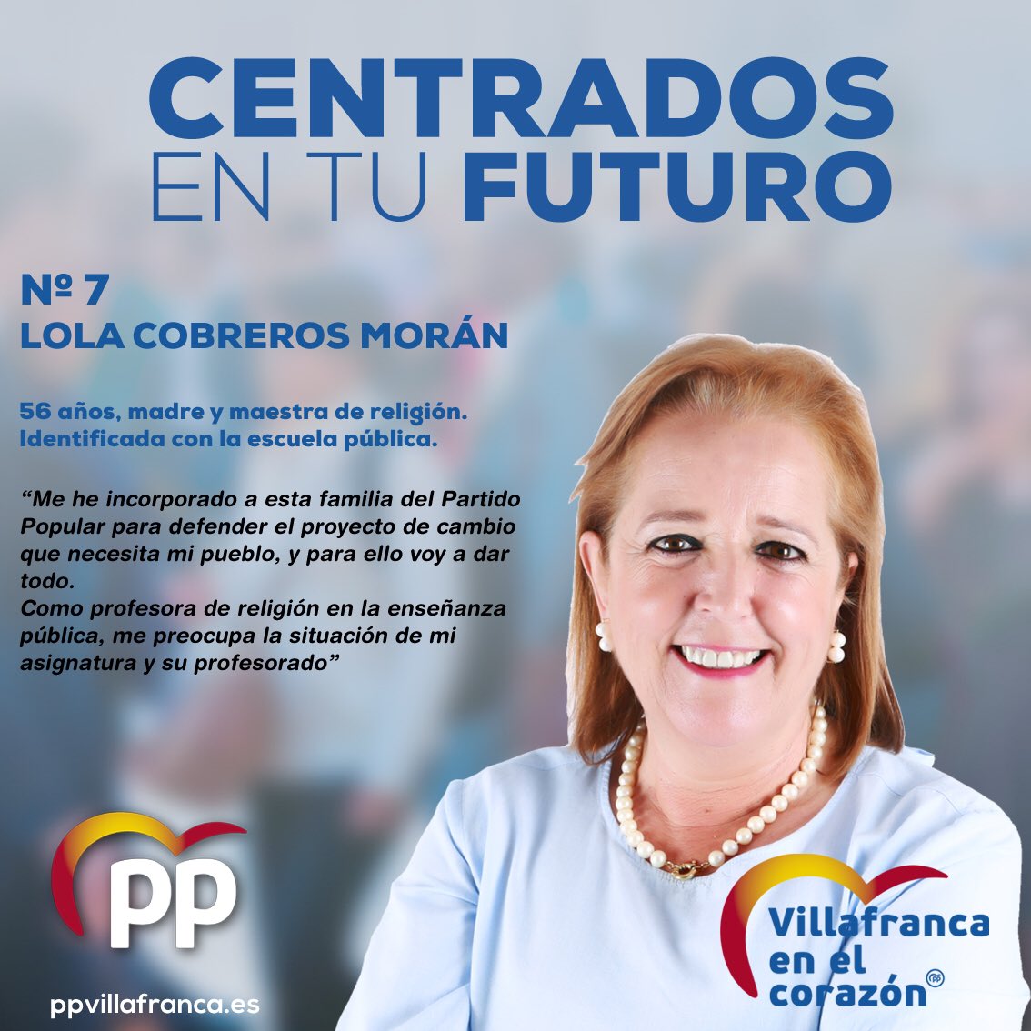 VillafrancaPP's tweet photo. Nuestra candidata número 7 LOLA COBREROS MORÁN https://t.co/lcqVeImz9y