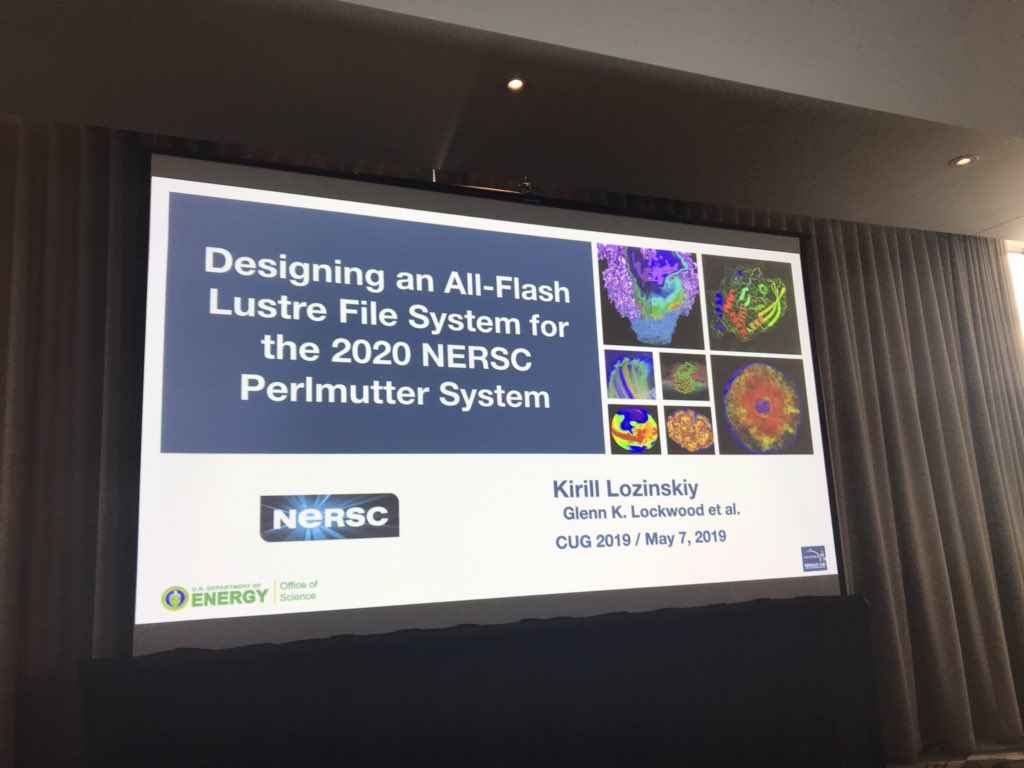 mnoukhiya's tweet image. Kirill Lozinskiy @NERSC is presenting  a paper on Designing an All-Flash Lustre File System for the 2020 NERSC #Perlmutter System #CUG2019 with @glennklockwood as one of co-authors.