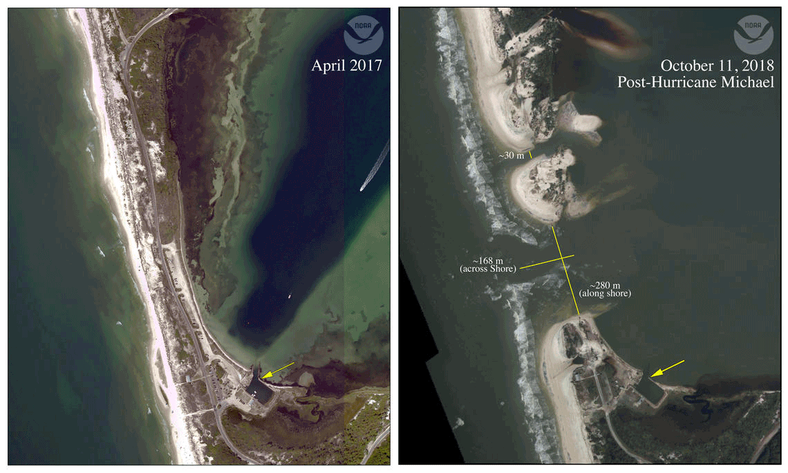 disealab's tweet photo. Hurricane Michael cut a new pass into St. Joe Bay. Our researchers are working to understand the impact on the bay's biodiversity. Read more at: https://t.co/ZjZVhgeNG1…/
#discoverdisl #dislresearch #updisl https://t.co/PhUwD7dKqX