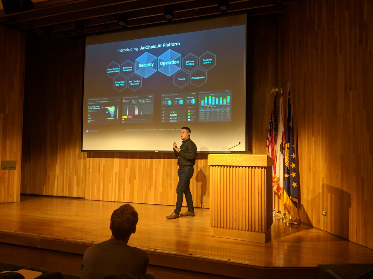 AnChainAI's tweet image. Victor Fang, CEO of AnChainAI, presents at UC Berkeley&apos;s Blockchain Xcelerator demo day. We&apos;re sharing our vision to students, investors, and enthusiasts alike.
#AnChainAI #Blockchain #AI @CalBlockchain