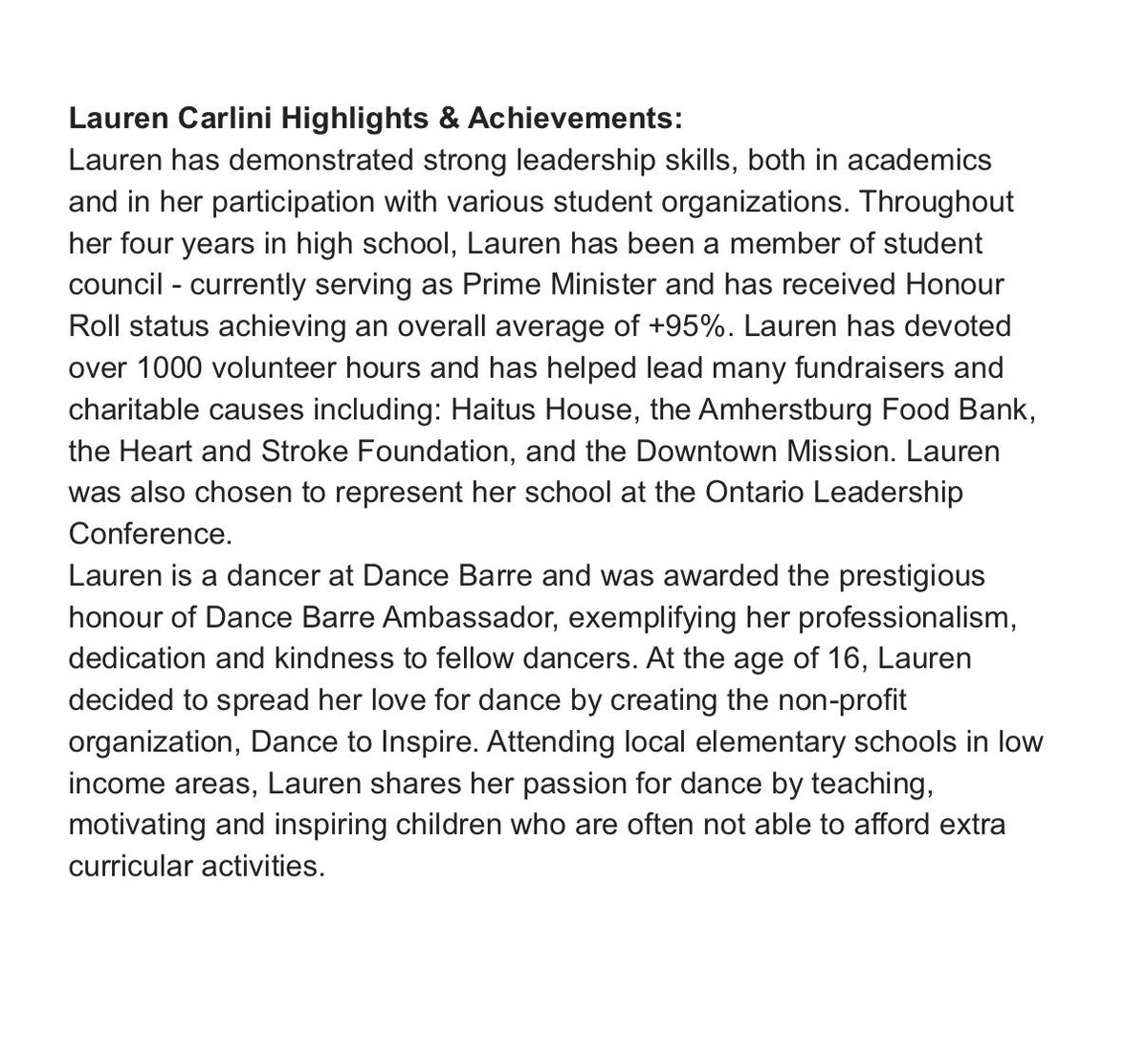 BeaGEMFoundati1's tweet photo. We are proud to announce our $2,500 Scholarship recipient, Lauren Carlini from Villanova High School! Congratulations Lauren, you are a true GEM and exactly what our Community needs 🙌🏽💎. We wish you all the best with your future endeavours! @VillanovaWECDSB @VillyParliament https://t.co/nfa6QFO1xC