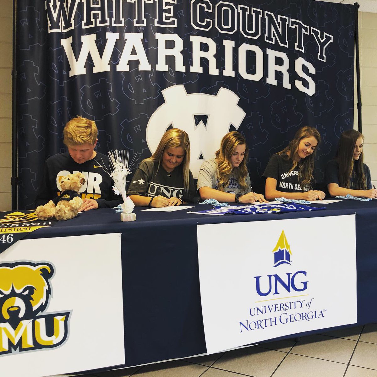 whitecounty_hs's tweet photo. These five students made a commitment to a career in education this afternoon. Excited for your future is an understatement. Congratulations: Rissa, Jorjanne, Julia, Kassidy, & Dale! #onceawarrioralwaysawarrior #futuregeorgiaeducators #futureofeducation #fge #spage https://t.co/oAUGTkfTWP